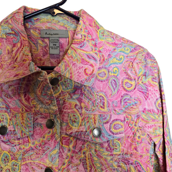 Y2K Analogy Jacket Size Petite Medium Paisley Pink Floral pastel - Picture 2 of 7